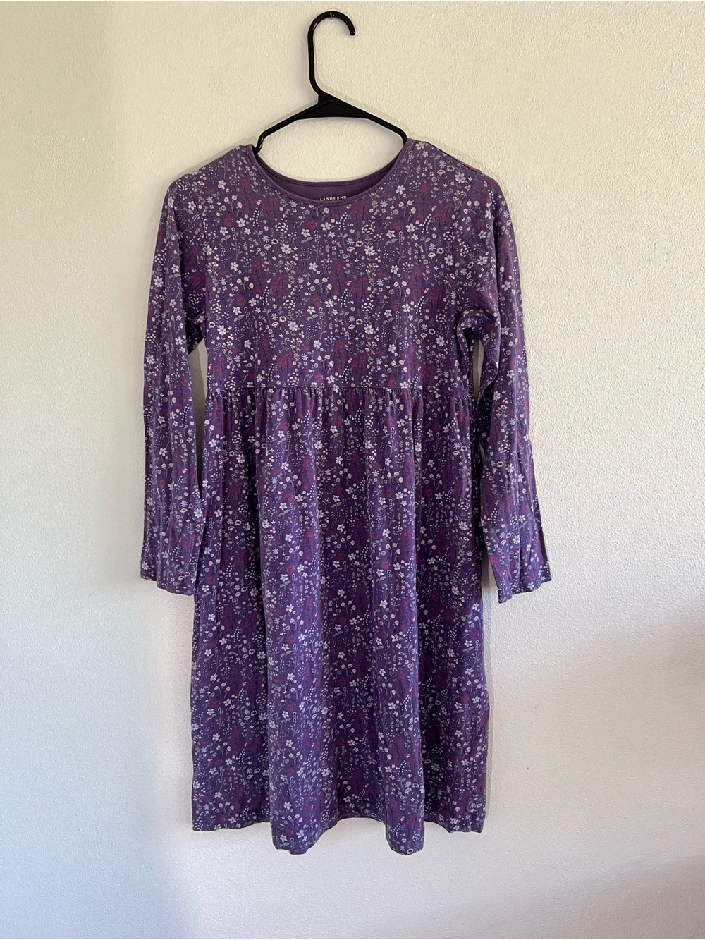 Lands' End Purple Floral Long-Sleeve Kids Dress